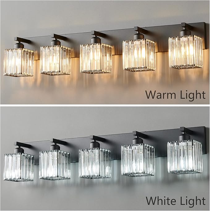 Modern Black Crystal Bathroom Vanity Light - 5-Lights Wall Light Fixtures