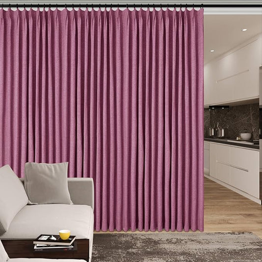 120" Wx102 L Linen Room Divider Drapes for Doorway/Glass Window/Sliding Door/Patio, Extra Wide Pinch Pleated Full Blackout Curtains for Girls Boys Teen Kids Room, 1 Panel, Lilac