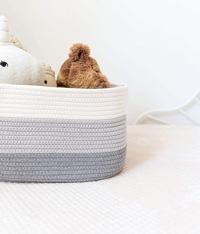 OrganiHaus Set of 3 Woven Storage Baskets for Organizing, Cotton Rope Organizer Bins for Shelves, Closet & Nursery, Dog Toy Basket, Decorative Bins for Toys, Towels & Books - 15x10x9, Grey