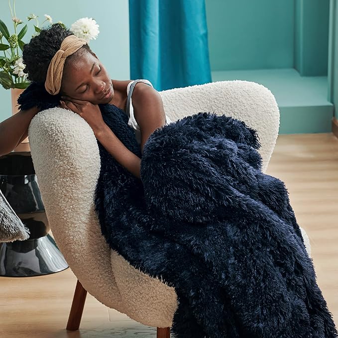 Bedsure GentleSoft Fluffy Navy Blue King Size Blanket for Bed, Thick Soft Sherpa Faux Fur Fleece Bedding Fuzzy Plush Winter Warm Heavy Large King Blanket, Cozy Blue Gifts for Men Women, 108x90