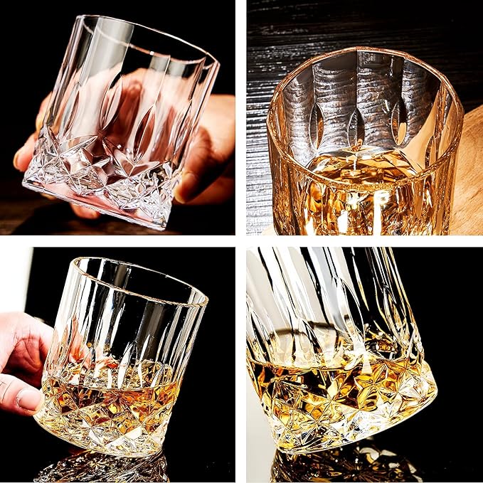 Whiskey Glasses Set of 4,Rock Glasses,11 oz Lead-Free Crystal Bourbon Glass,Old Fashioned Glass for Bourbon,Cognac,Irish Whisky,Personalised Whisky Glass Gift Set for Men,Dad,Brother