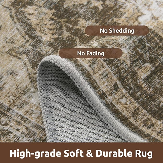 AMOAMI-Area Rug 5X7 Rugs for Living Room-Vintage Soft Coffee&Brown Rugs for Bedroom-Non Slip Carpet-Machine Washable Rug for Dining Room Living Room Bedroom Office Under Table