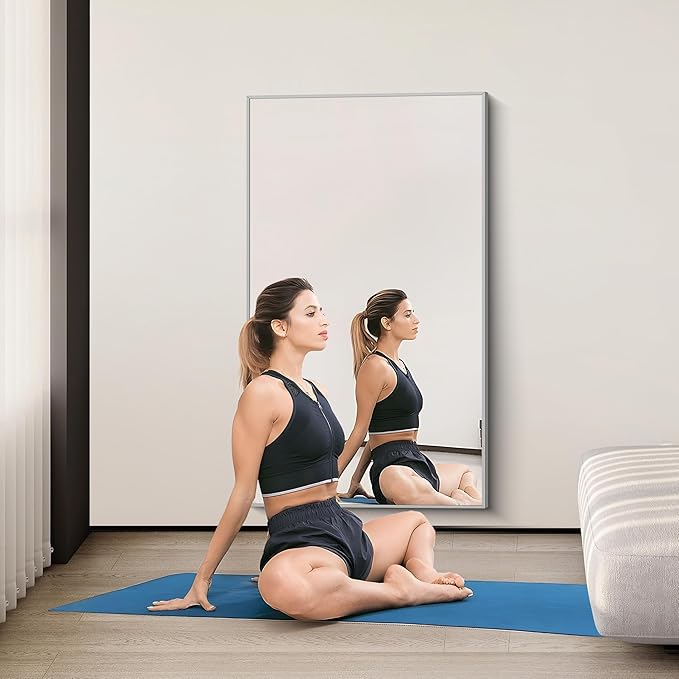 36x60inch Brushed Nickel Bathroom Mirror, Silver Rectangle Mirror with Frame, Large Rectangular Wall Mirrors for Bathroom, Living Roomm, Hair Salon, Big Mirror Hang Horizontal/Vertical