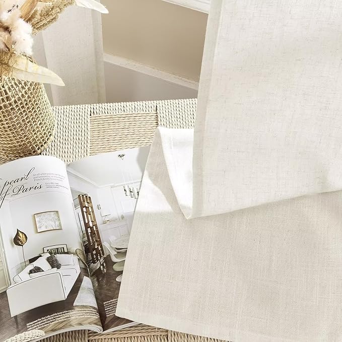 Joydeco Custom Linen Curtains for Living Room, Semi-Sheer Curtain 1 Panel Light Filtering Rod Pocket Back Tab (Off-White, Custom Size)