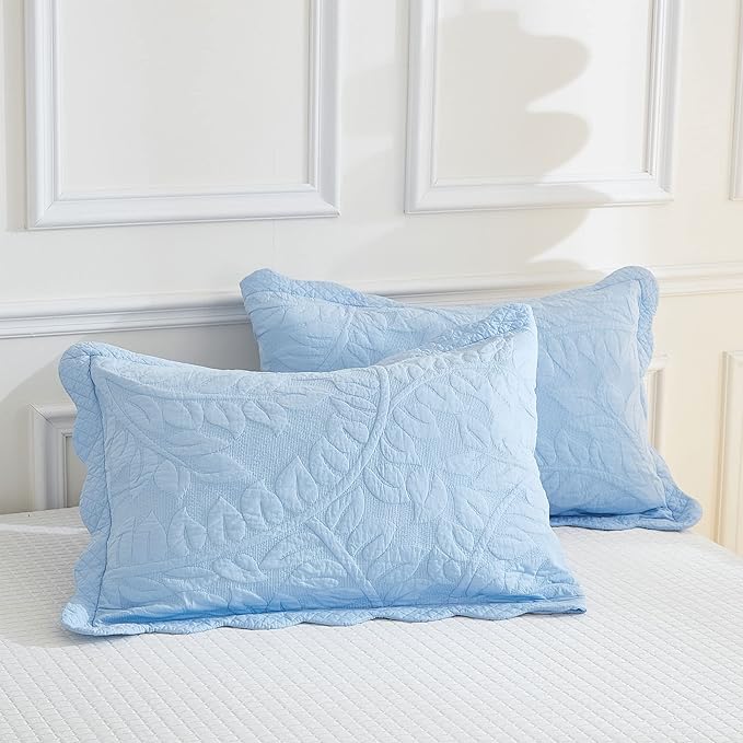 MarCielo 3-Piece 100% Cotton Oversized Bedspread Lightweight Quilt Coverlet Embroidery Farmhouse Bedding Set T0 (Light Blue, Oversized Queen (100"x106"))