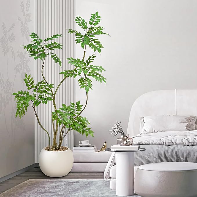 Artificial Mahonia Fortunei Tree 5FT,Tall Fake Plant Artificial Sumac Tree, Faux Plants Indoor Fake Plants Decor with Pots for Home Office Bathroom Bedroom Living Room Decorations Housewarming