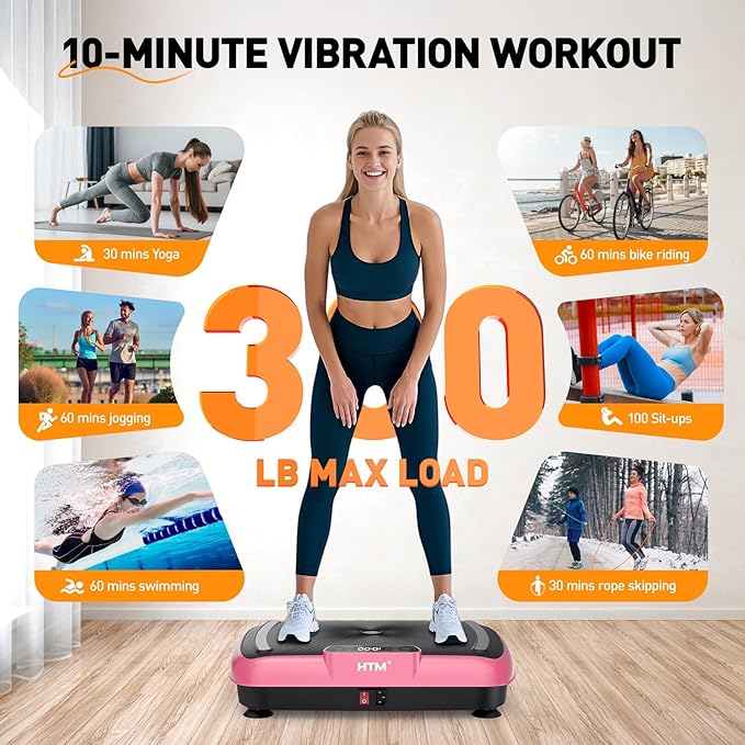 Vibration Plate Exercise Machine - 180 Speeds & 300 lb Capacity, Full Body Workout Vibration Platform with Remote Control for Lymphatic Drainage, Weight Loss & Toning
