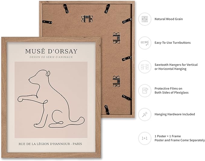 Poster Master Vintage Poster - Retro One Line Dog Drawing Print - Dog Art - Minimal Gift for Men, Women, Animal Lover - Abstract Wall Decor for Home, Office, Bedroom, 16x20 Beige Framed