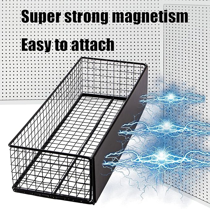 Magnetic Basket, Magnetic Shelf for Fridge,Magnetic Spice Rack Wire Mesh Magnetic organizer Holder Accessories for Office Kitchen Classroom Storage, Black-High, 13.77" x 5.11" x3.26"