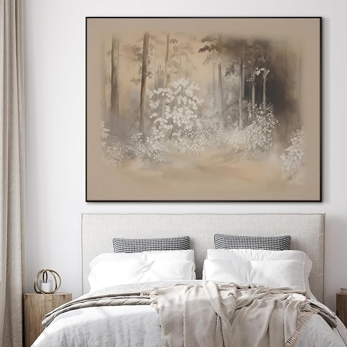 SIGNWIN 36"x46" Extra Large Framed Wall Art Misty Forest in Sepia Tones, Watercolor Woodland Landscape for Home Living Room Bedroom Decor (Frame Assembly Required)