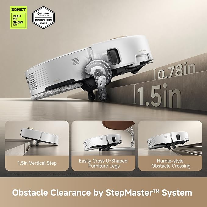 Mova V50 Ultra Complete Robot Vacuum and Mop Self-Cleaning, 24,000 Pa Suction, Liftable Navigation with Obstacle Overcoming and Warm Water Mopping with DuoSolution System Designed for Pets, White