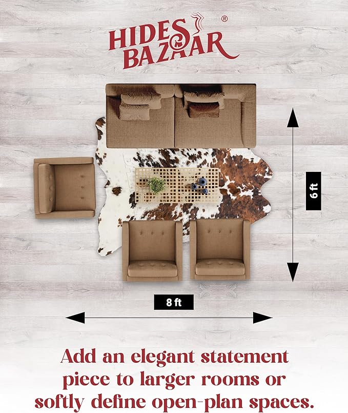 Light Tricolor Cowhide Rug Premium Cowhides Leather with Mixed White, Brown & Black Color Pattern - Natural Cowhide Rug for Office & Home Decor - Cow Hide Rugs 6x7-8 ft