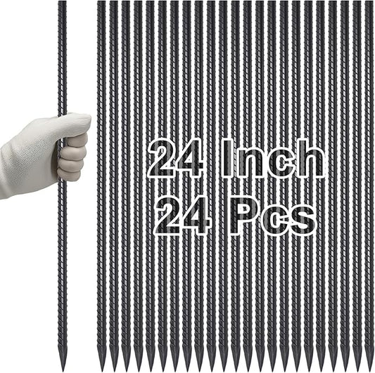 VVOKGO Rebar Stakes 24 Inch Ground Straight Concrete Form Stakes Heavy Duty (24pcs), 3/8" Diameter Metal Steel Spikes Anchors with Chisel Point End for Plant Support, Garden Border,Landscape Edging