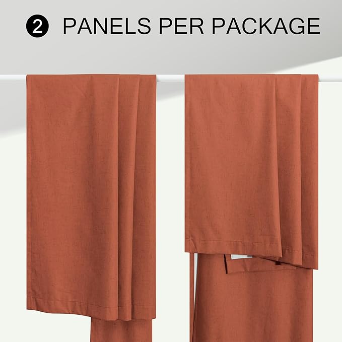 Patio Sliding Glass Doors Curtains 108 Inches Long 2 Panel Blackout Linen Textured Bohemian Autumn Fall Decorations Hippie Decorative Thermal Drapes for Summer Heat Light Blocking Black Out Terracotta