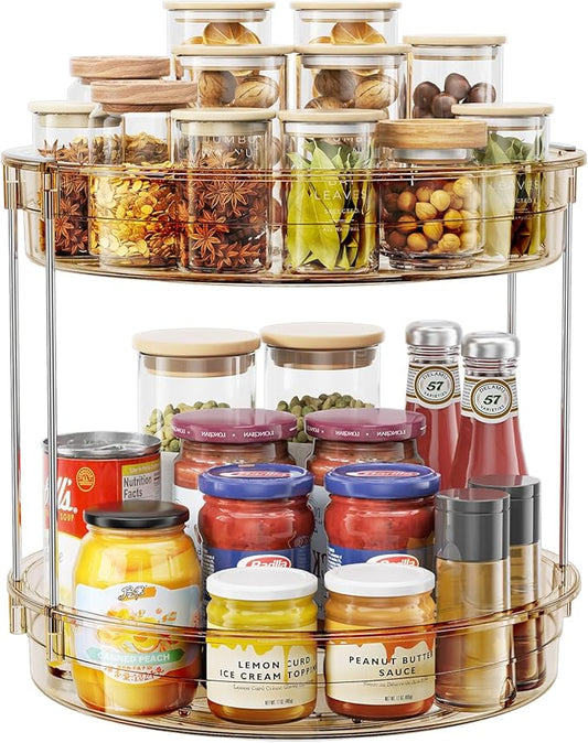 LAMU 12inch 2 Tier Lazy Susan Turntable Organizer Rotating Spice Rack Organization for Cabinet, Kitchen, Pantry, Countertop, Bathroom, Vanity, Medicine Cabinet Organizer, Amber