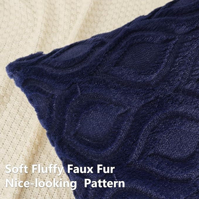 decorUhome Fall Throw Pillow Covers 12x20 Inch Set of 2, Soft Plush Decorative Faux Fur Navy Blue Solid Couch Pillow Covers, Accent Farmhouse Neutral Lumbar Euro Pillow Cases for Sofa Bed Living Room