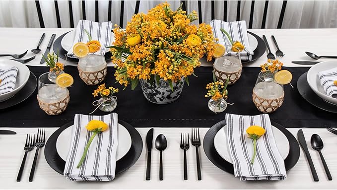 Solino Home Linen Black Table Runner 72 Inches Long - 100% Pure Linen Hemstitch Table Runner 14 x 72 Inch for Dresser, Dining, Fall, Autumn, Halloween, Thanksgiving - Classic Hemstitch