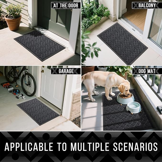 Yimobra Front Door Mat Outdoor Indoor 47x32, All-Season, All-Weather, Heavy Duty Welcome Door Mats Outside Entrance, Non Slip Porch Patio Entrance Mat, Black Gray