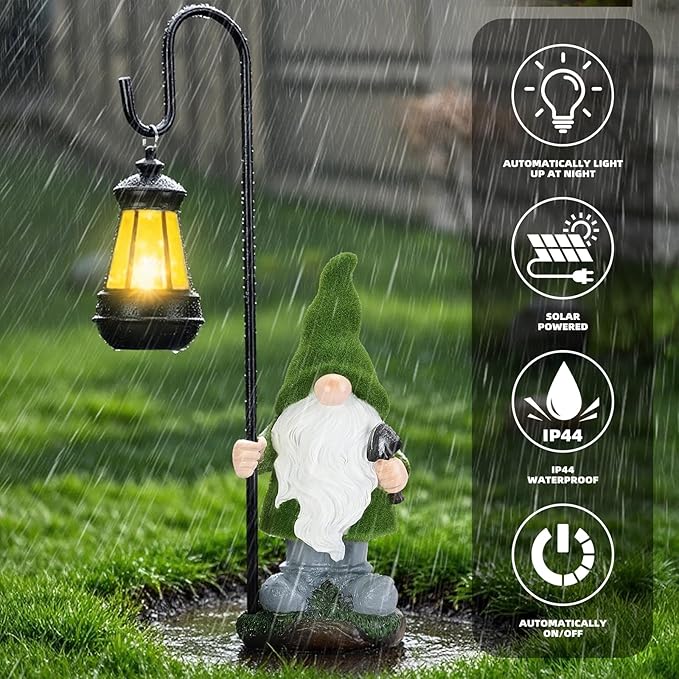 Solar Garden Gnome Decor Outdoor Statue - Gnome With LED Waterproof Sculptures Lights, Cute Gnome Pond/Yard Statues Outside Decoration, Home, Lawn, Patio, Resin Animal Ornament, Women/Gardening Gift