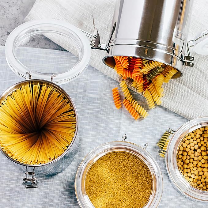 ENLOY 4-Piece Stainless Steel Airtight Food Storage Canister Set with Clear Lid, Containers Sets for Kitchen Counter for Sugar, Flour, Tea, Candy, Cookie, Spice, 28/32/38/65 oz