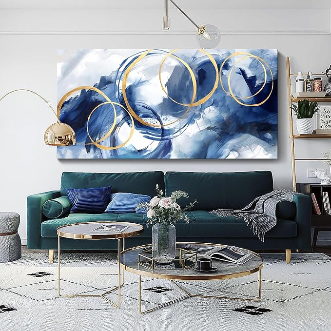 AJAZIKO Large Art For Wall Abstract Wall Decor Blue Modern Art Wall Decor Artwork For Walls Living Room Office Pictures For Wall Navy Gold Contempor Decorations For Bedroom Size 29x58