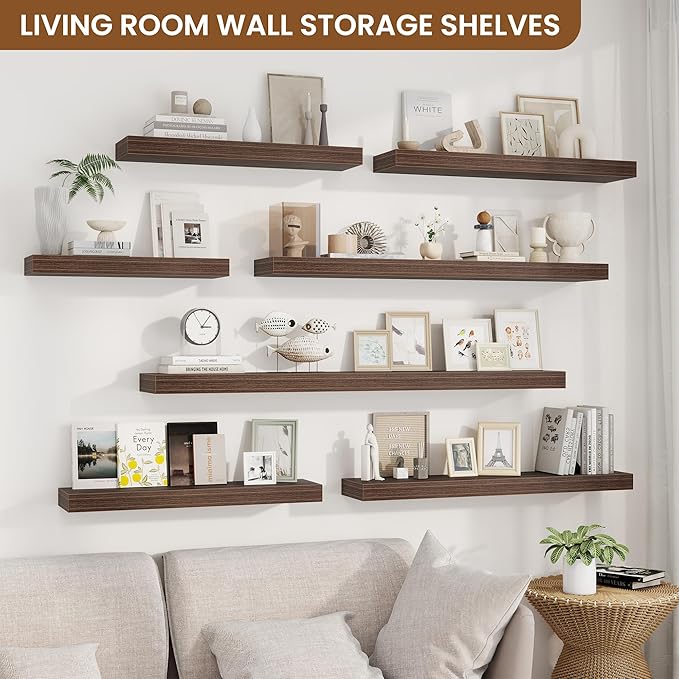 fuqing Floating Shelves for Wall, Bathroom Shelf Wall Mounted for Storage, Shelves with Invisible Bracket for Bedroom, Kitchen, Living Room, Farmhouse Small Book Shelf, 36 Inch Set of 2, Walnut