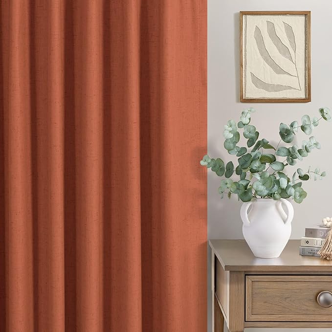 Terracotta Curtain 96 Inch Long for Living Room 2 Panel Back Tab Pleated Thick Linen Blackout Vintage Western Mid Century Thermal Black Out Window Drape for Bedroom Burnt Orange Rust Colored 96 Length