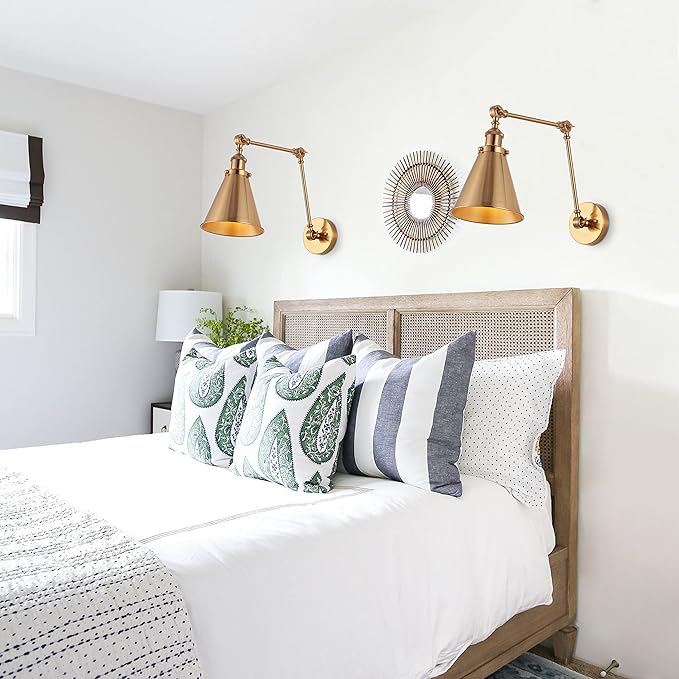 JONATHAN Y JYL7461A-SET2 Rover 7" Farmhouse Industrial Adjustable Arm Metal LED Wall Sconce Rustic Bohemian 2700K 4W Bulb for Entryway Lobby Kitchen Bathroom Bedroom Hallway, Brass Gold (Set of 2)