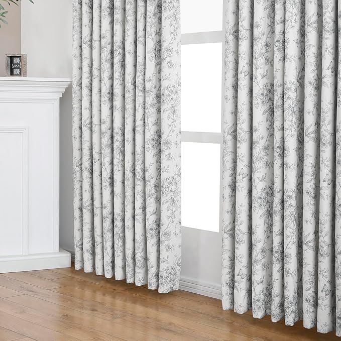 Pinch Pleated Vintage Floral Curtains - Room Darkening Drapes for Bedroom Living Room.2 Panels,84 Inches Wide 88 Inches Long