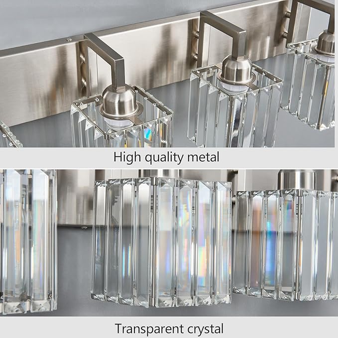 Modern Bathroom Vanity Light 4-Lights Brushed Nickel Vanity Light Crystal Wall Light Bathroom Light Fixtures