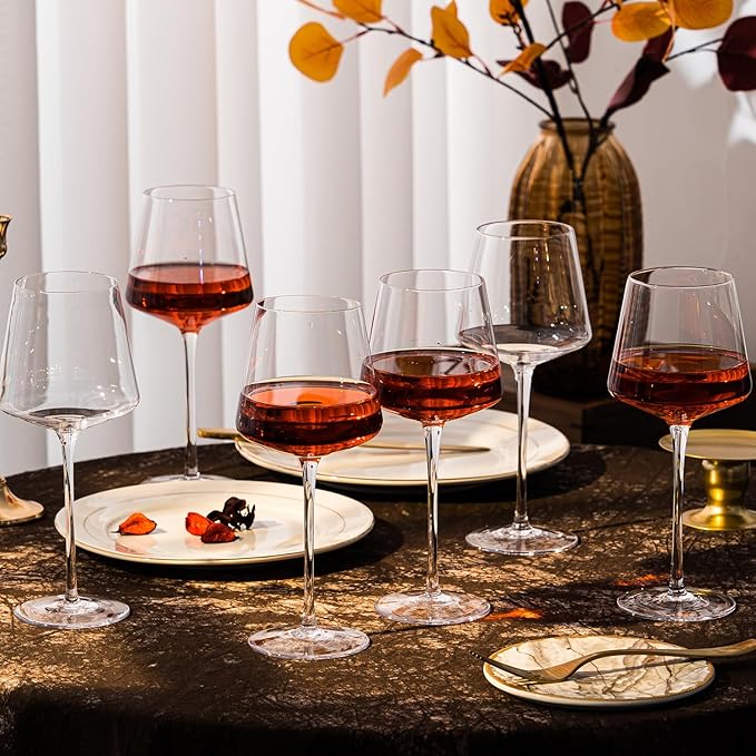 White Red Wine Glasses Set of 6 – 18oz Red Wine Glasses with Tall Long Stem,【Hand Blown】Crystal Wine Glasses- Square Wine Glasses with flat bottom, Wine gifts for Christmas, Wedding, Birthday,
