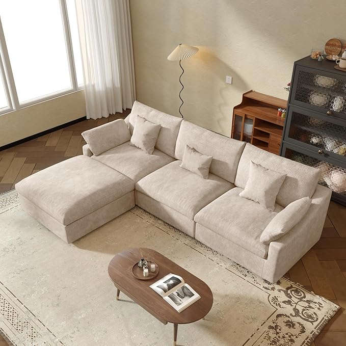 JACH L-Shaped Sectional Couches for Living Room, Cloud Sectional Couch with Deep Seat, Modular Sectional Sofa with Chaise, Covers Removeable & Washable, Sofas Furniture for Living Room, Khaki