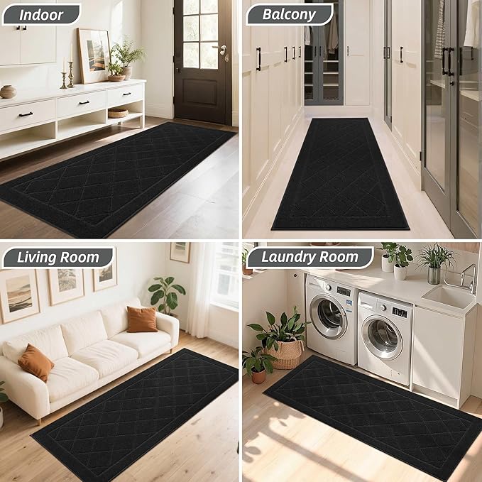 BEQHAUSE Dirt Trapper Door Mat 24" x 60", Doormat Non-Slip Entryway Rugs Washable, Dog Door Mat Stain Resistant and Absorbent Welcome Floor Mat for Front Back Door, Muddy Wet Shoes & Paws, Black