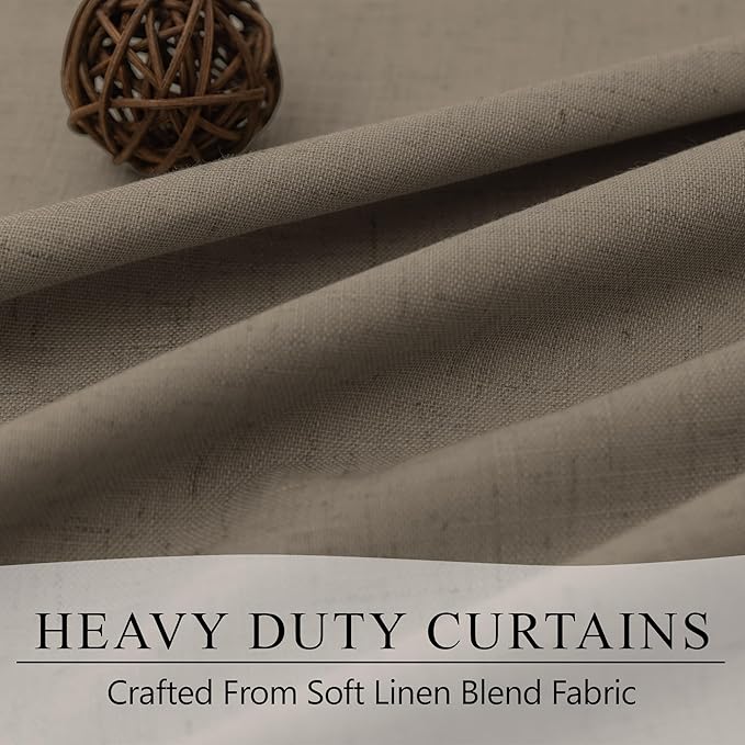 Light Brown Linen Blackout Curtains 96 Inches Long Back Tab Pocket Neutral Earthy Thermal Black Out Curtains for Living Room Sliding Glass Door Burg Floor to Ceiling Window Drapes 2 Panels 8ft Length