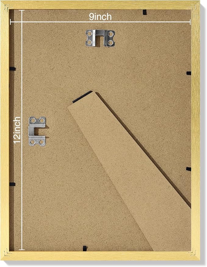 Vittanly 9x12 Picture Frames Set of 9, Shatter Resistant Plexiglass, Display 6x8 Pictures with Mat or 9x12 without Mat, Photo Frames for Wall or Tabletop, Engineered Wood, Gold