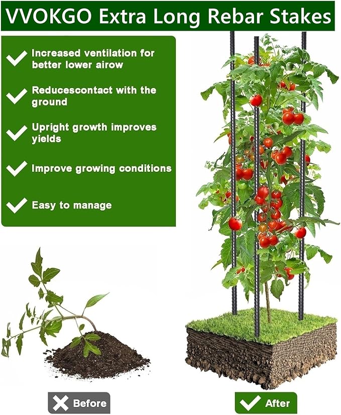 VVOKGO Rebar Stakes 24 Inch Ground Straight Concrete Form Stakes Heavy Duty (50pcs), 3/8" Diameter Metal Steel Spikes Anchors with Chisel Point End for Plant Support, Garden Border,Landscape Edging