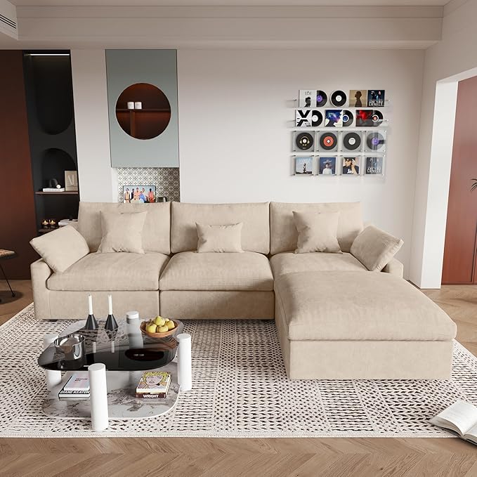 JACH L-Shaped Sectional Couches for Living Room, Cloud Sectional Couch with Deep Seat, Modular Sectional Sofa with Chaise, Covers Removeable & Washable, Sofas Furniture for Living Room, Khaki