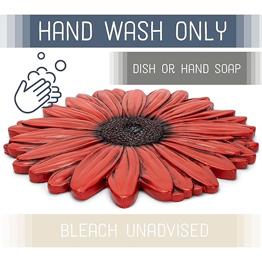 NAT & Jules Gerbera Daisy Flower Shaped Dimensional Indoor Outdoor 12 inch Cast Resin Decorative Garden Stepping Stone, Patio, Walkway Sculpture Yard Art, Red