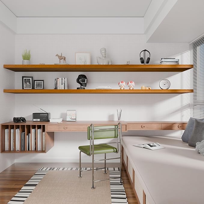 IAE Walnut Floating Wall Shelves 72 inch, Bathroom Shelves Wall Mounted,Invisible Shelves Floating Kitchen Shelves,Wooden Wall Shelves with Brackets for Living Room Wall Mounted,Easy Install,Set of 2