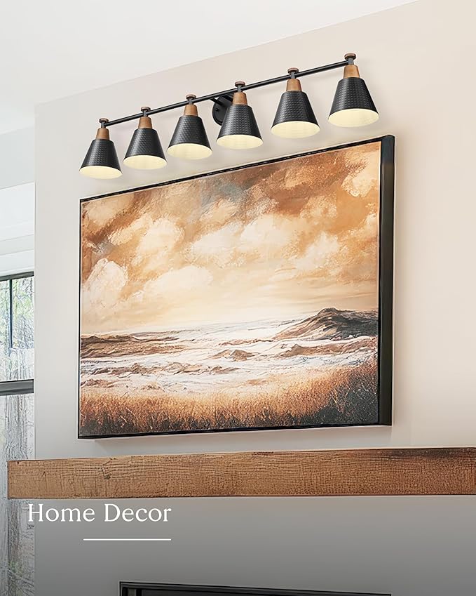 FEMILA Black 6 Light Bathroom Vanity Light, Vintage Bathroom Light Fixtures Over Mirror, E26 Base, 4FG59B-6W BK