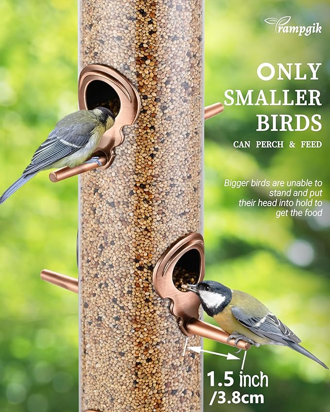 Metal Tube Bird Feeders for Outdoors Hanging,Finch Feeders for Outside,All Metal Brushed Copper Finishing,14 Inch 6 Port (Seed is not Included)