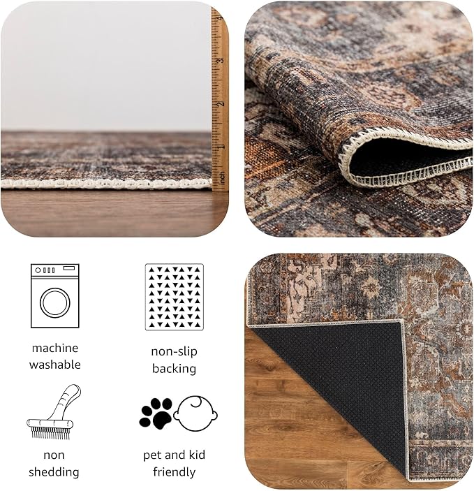 Keen Home Design 6x9 Rug - Machine Washable Area Rug with Non-Slip Backing, Ideal for Living Room, Dining Room, Bedroom - Vintage, Easy Clean, Durable, Low Pile Rug - (6' x 9')
