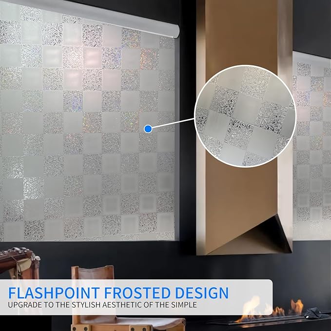 Window Film Privacy Day and Night with Installation Tools, Static Cling Glass Film Ideal for Home Shower Office Glass Door (White, 35.4 x 196.9 Inch)