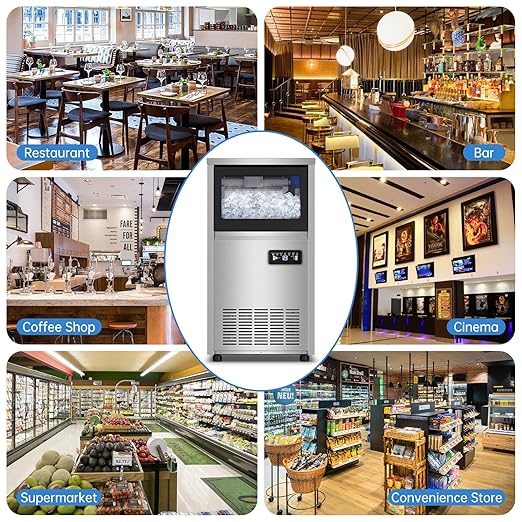 Ice Machine Commercial Ice Maker Machine, 150 Lbs /24H, 30 lbs Bin, Under Counter Built-in or Freestanding, Stainless Steel Household Use, Restaurant Bar Kitchen Cafe