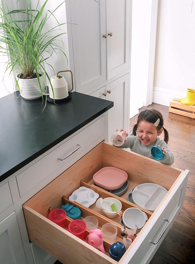 Fabsome Drawer Divider 6 Pack, Bamboo Kitchen Dividers Organizers Adjustable 17''-22'', Wooden Dresser Separators for Nursery Organization Clothes Socks Underwear Baby Clothing, with Soft Foam Ends