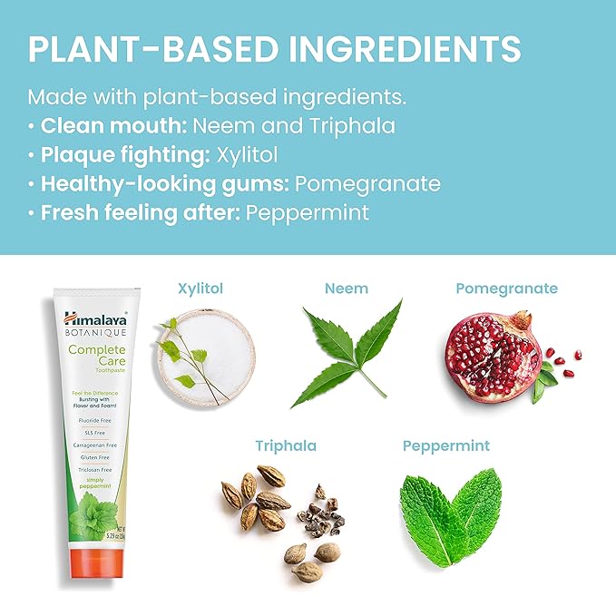 Himalaya Botanique Complete Care Toothpaste, Herbal, Peppermint Flavor, Fights Plaque, Freshens Breath, Fluoride Free, No Artificial Flavors, SLS Free, Cruelty Free, Foaming 5.29 Oz, 2 Pack…