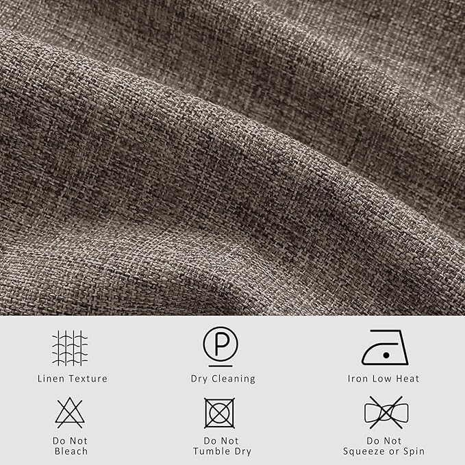 Macochico Pinch Pleated Blackout Linen Curtains 96 Inches Long 100% Light Blocking Burlap Curtains for Bedroom Living Room Thermal Window Panels with Tieback 72”Wx96”L Light Coffee 1 Panel