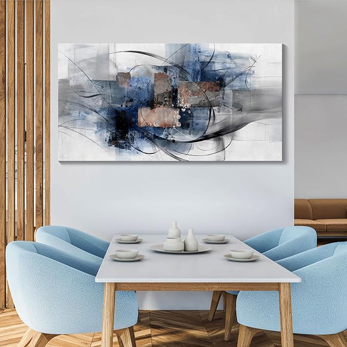 Mofutinpo Canvas Wall Art for Living Room, Bedroom, Office - Large Wall Art Decor - Abstract Wall Art - Modern Black and White Paintings,Blue and Grey Wall Decor, Artwork and Pictures for Wall 24×48