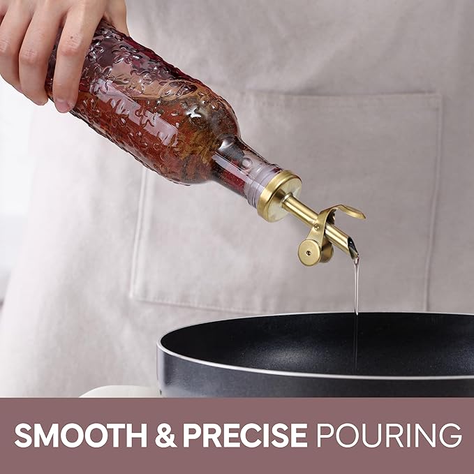 COOK WITH COLOR Glass Olive Oil Bottle Dispenser - 2 Pack- 17oz Oil and Vinegar Cruet - Olive Oil Carafe Decanter for Kitchen