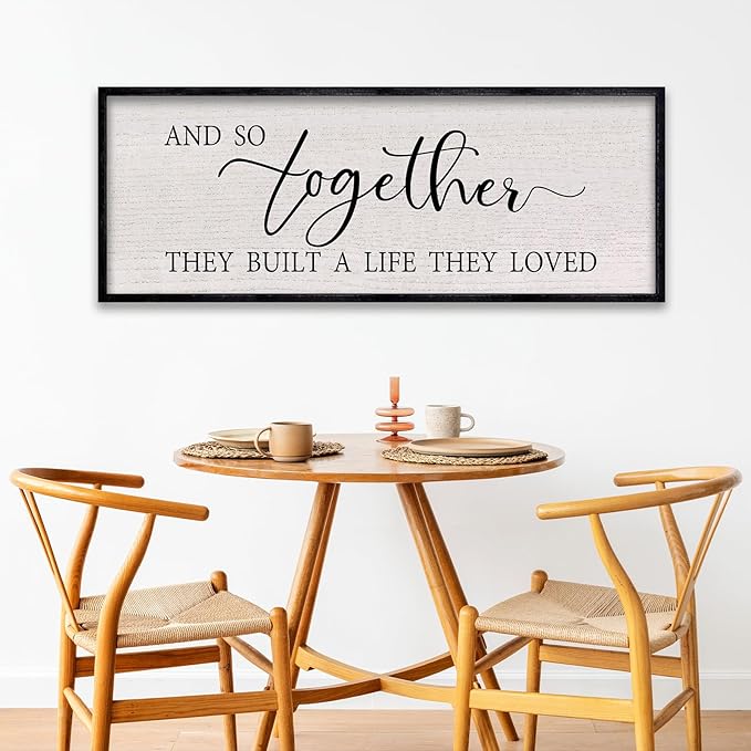 LuZhiQiang And So Together They Built A Life They Loved Sign Wall Decor 40"x15" Large Wood Framed Above Over Bed For Master Bedroom Hanging Wall Art (Black)